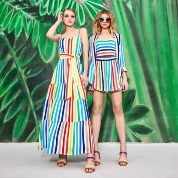 Alice & Olivia Dress Janan Rainbow Striped Maxi Belted Sleeveless Maximalist 8 - Picture 5 of 14
